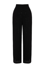 Black Lined Glitter Chiffon Pants Tprss24pl00009