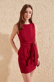 Burgundy Belted Body-wrap Neckline Mini Woven Dress Twoss19aa0063