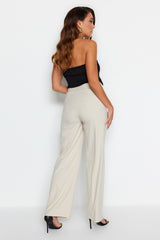 Beige Wide Leg/wide Leg High Waist Woven Pants Twoss23pl00314