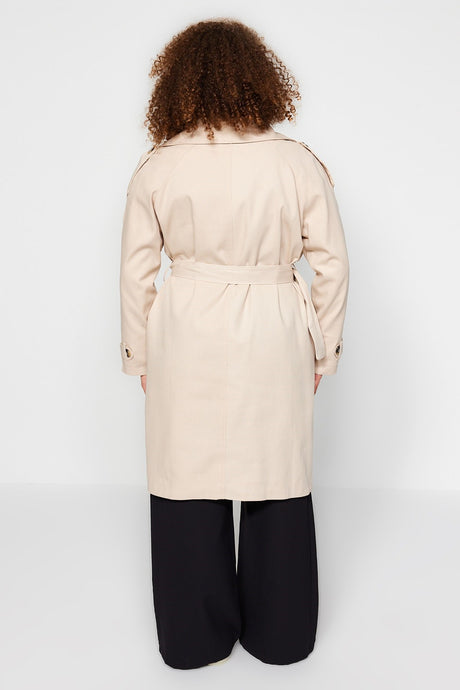 Beige Waist Belted Gabardine Trench Coat Tbbaw24bm00002