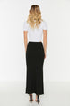 Black Slit Detailed Body Fitting High Waist Ribbed Flexible Maxi Knit Skirt Twoss22et0449