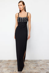 Black Stone Accessory Long Night Evening Dress Tprss24ae00089