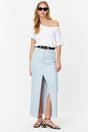 Light Blue Slit High Waist Maxi Denim Skirt Twoss24et00014