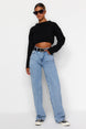 Dark Blue High Waist Wide Leg Jeans Twoaw24je00074