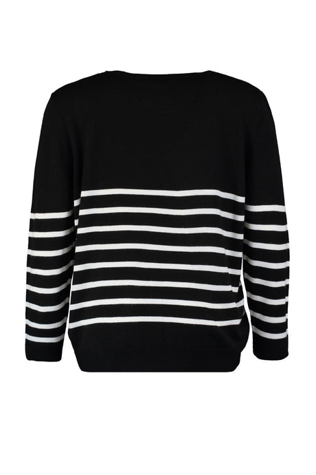 Black Striped Crew Neck Knitwear Sweater Tbbaw23an00119