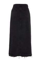 Dark Blue Slit Maxi Denim Skirt Twoss23et00289