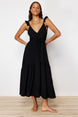 Black Maxi Woven Ruffle Beach Dress Tbess24el00092