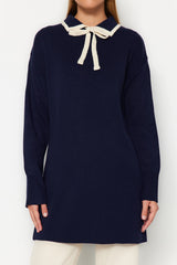 Navy Blue Collar Detailed Knitwear Sweater Tctaw24ak00053