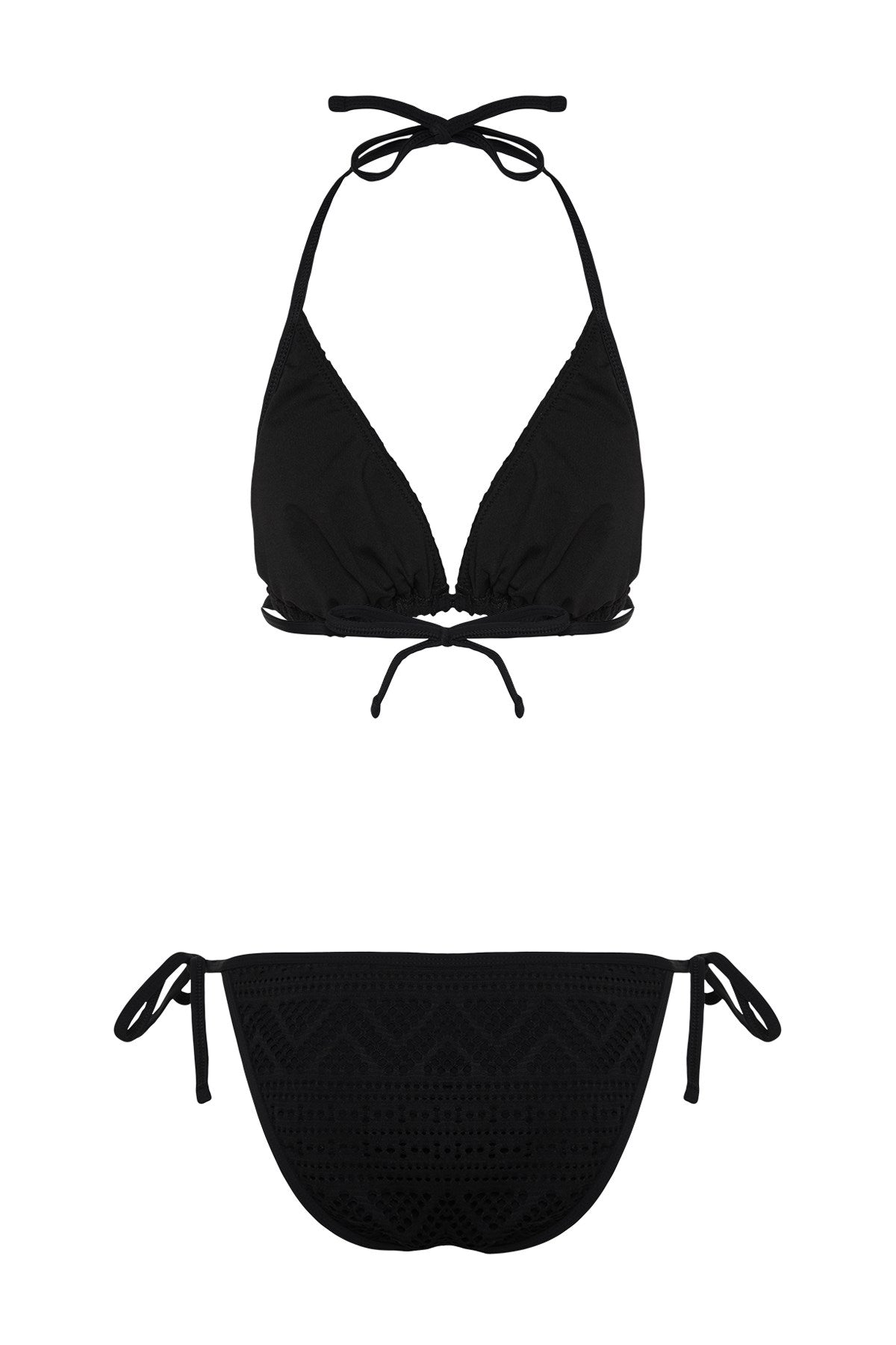 Black Triangle Tie Textured Regular Bikini Set Tbess24bt00024