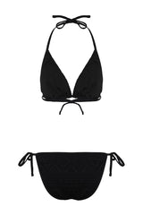 Black Triangle Tie Textured Regular Bikini Set Tbess24bt00024