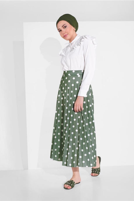 Women's Ecru (mint-cream) Polka Dot Pattern Skirt 9161 Tyc00058456915