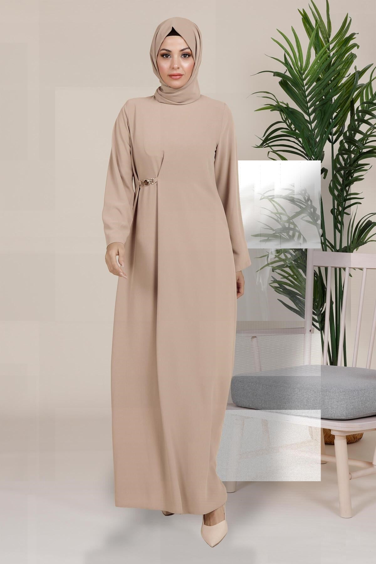 Ahusen Side Buckle Beige Burkini Dress 5457 T23el3m5457