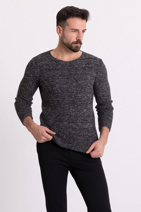 Chiffon Tile Color Slim Fit Long Sleeve Wide Crew Neck Men's Sweater 11301.19k