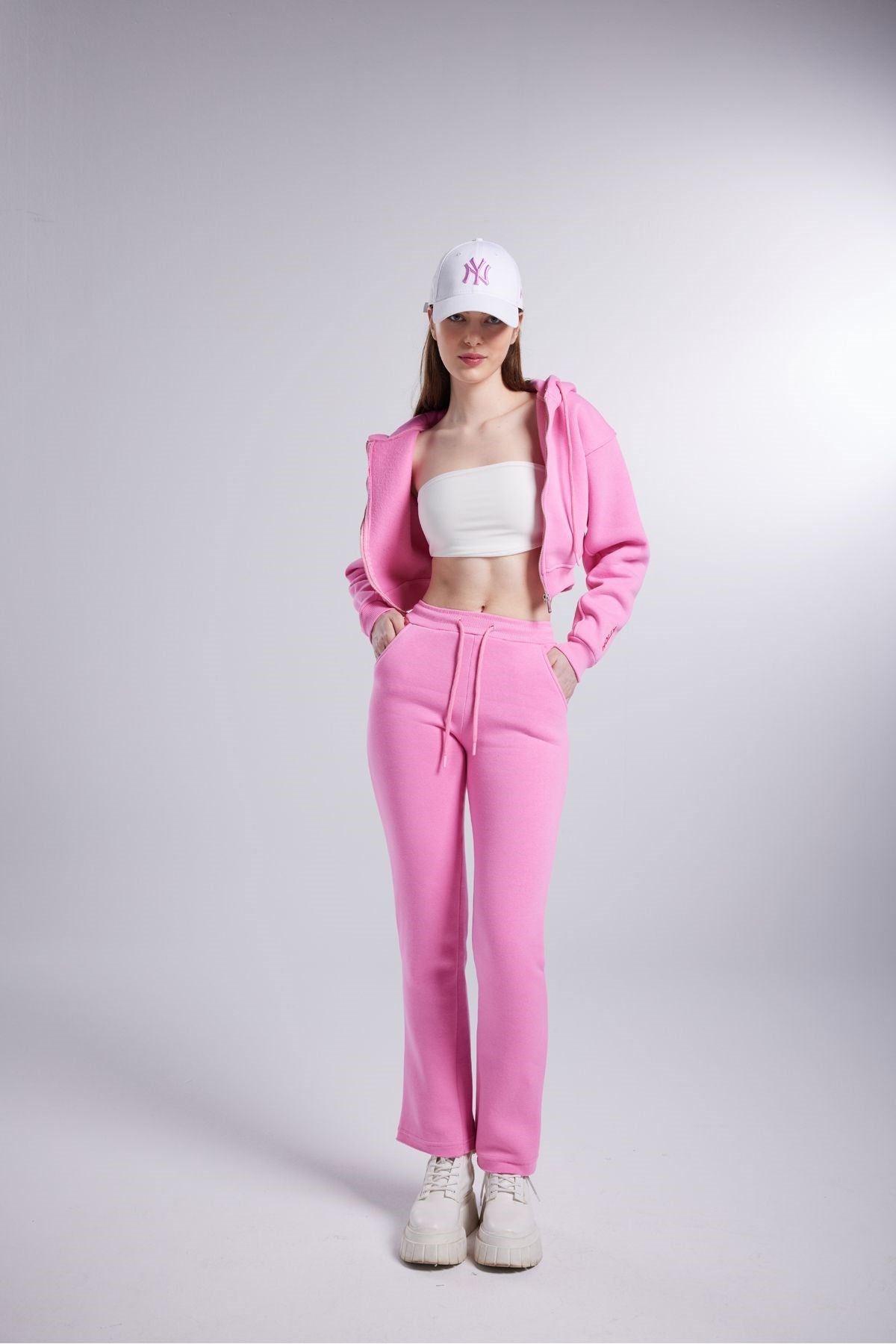 Women's Beige High Waist Straight Cut Chunky Mixed Tracksuit Hlmixedesofunderwear