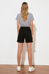 Black Leg Pleated Woven Shorts Twoss21sr0146