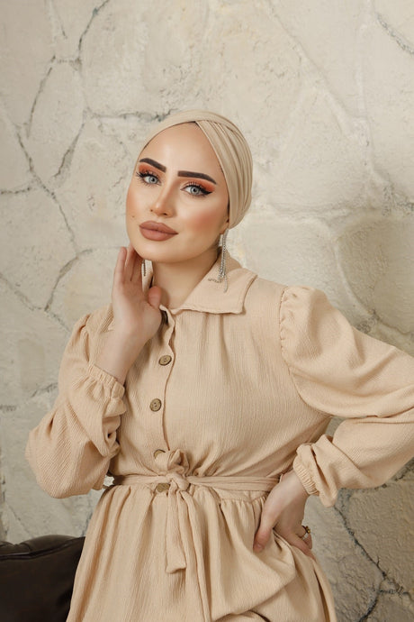 Cotton Shirt Collar Loose Hijab Dress Rge100