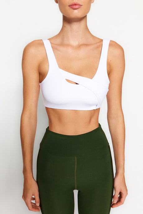 White Medium Support/shaper Window/cut Out Detailed Sports Bra Thmaw24ss00011