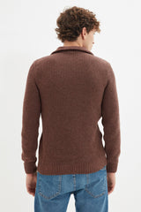 Brown Mens Regular Zipper Fisherman Sweater Tmnaw22kz0347