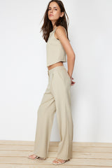 Mink Straight/straight Cut Ribbed Woven Pants Twoss24pl00009