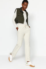 Stone Straight/straight Cut Waist Elastic Woven Pants Twoaw24pl00305