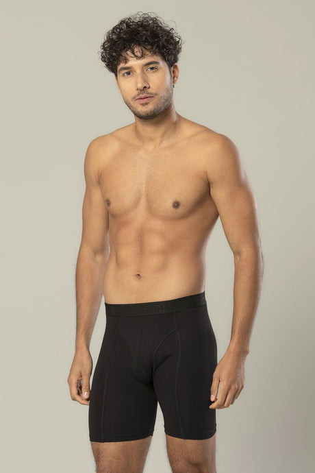 Virtue Black Cotton Elastane Long Boxer 1416