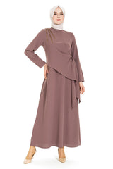 Hijab Coffee Dress 5308 T22el3m5308 With Sonay Bonding Stone Detail