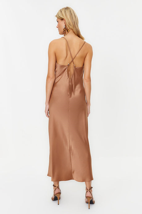 Brown Accessorized Satin Dress Tprss24el00002