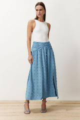 Blue Textured Maxi Woven Skirt Twoss24et00176