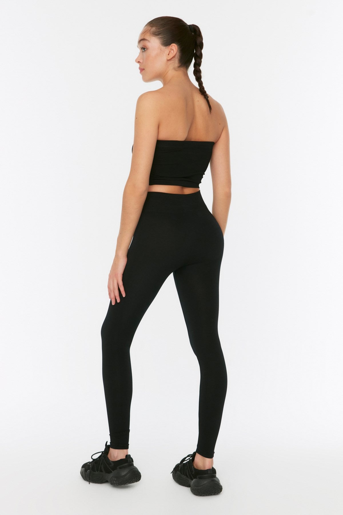 Black Seamless/seamless Ribbed Full Length Sports Leggings Twoaw20ta0071