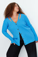 Blue V Neck Band Detailed Buttoned Knitwear Cardigan Tbbaw23av00086