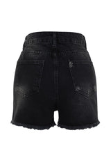 Blue Mini Denim Ripped 100% Cotton Shorts & Bermuda Tbess23sr00037