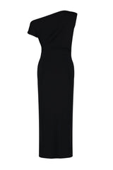 Black Fitted Bodysuit Boat Neckline Zero Sleeve Flexible Knitted Knitted Midi Pencil Dress Twoss24el