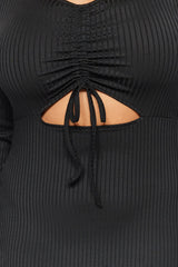 Black Window/cut Out Detailed Ruffle Knit Dress Tbbaw23ah00080