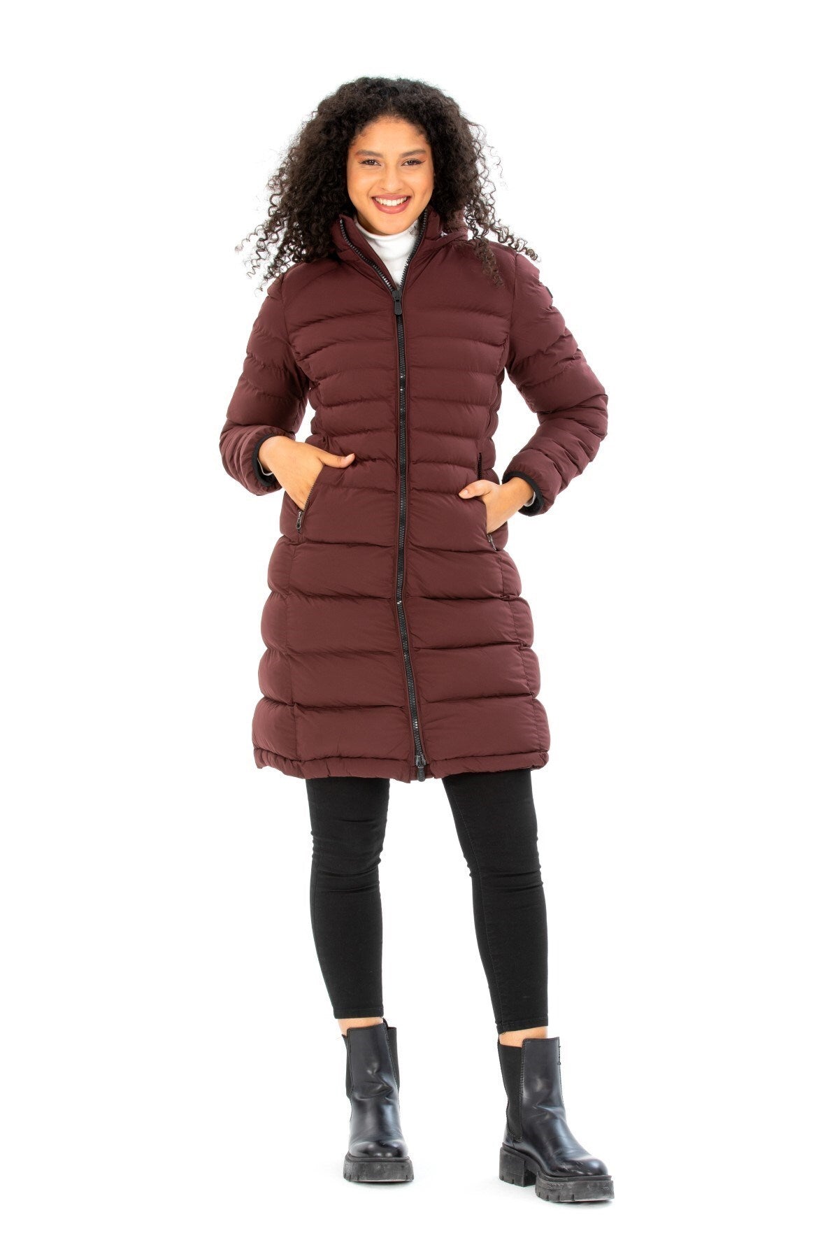 Women Long Removable Hooded Padded Water Repellent Inflatable Coat 8640 Gfx8640