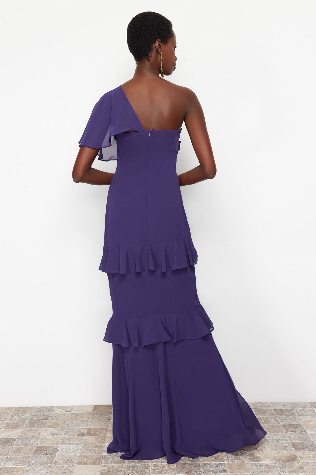 Purple Ruffle Chiffon Long Night Evening Dress Tprss24ae00040