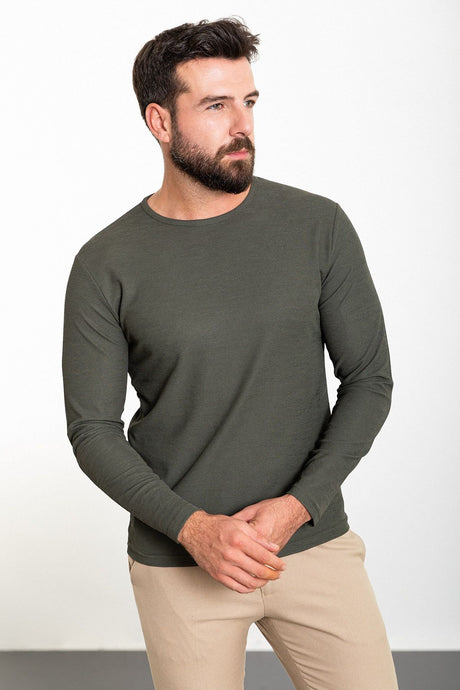 Plain Black Slim Fit Crew Neck Long Sleeve Mens T-shirt 36801.23k