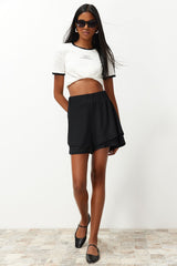 Black High Waist Ruffy/textured Double Layer Knitted Shorts Twoss24sr00140