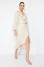 Beige Skirt Frilled Midi Length Woven Skirt Twoss24et00067