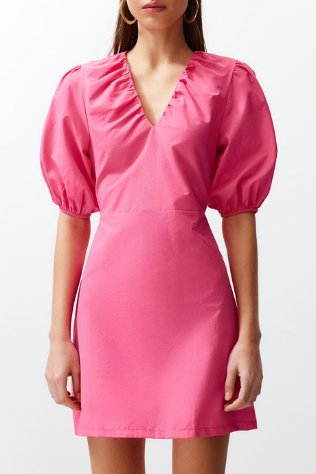 Pink Waist Poplin Ruffle Mini Woven Dress Twoss24el00456