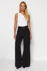 Black Palazzo/extra Wide Leg Woven Wide Leg Pants Twoaw24pl00093