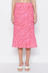 Pink Skirt-tip Ruffle Patterned Midi Woven Skirt Twoaw20et0241