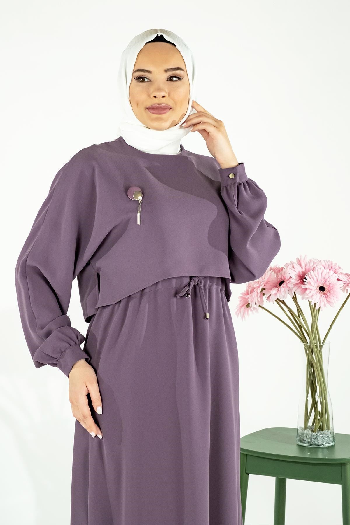 Lina Aller Robed Waist Ruched Black Burkini Dress 5452 T23el3m5452