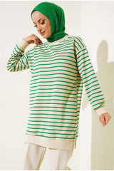 Two Strand Hijab Tunic Striped Sweatshirt Autumn546