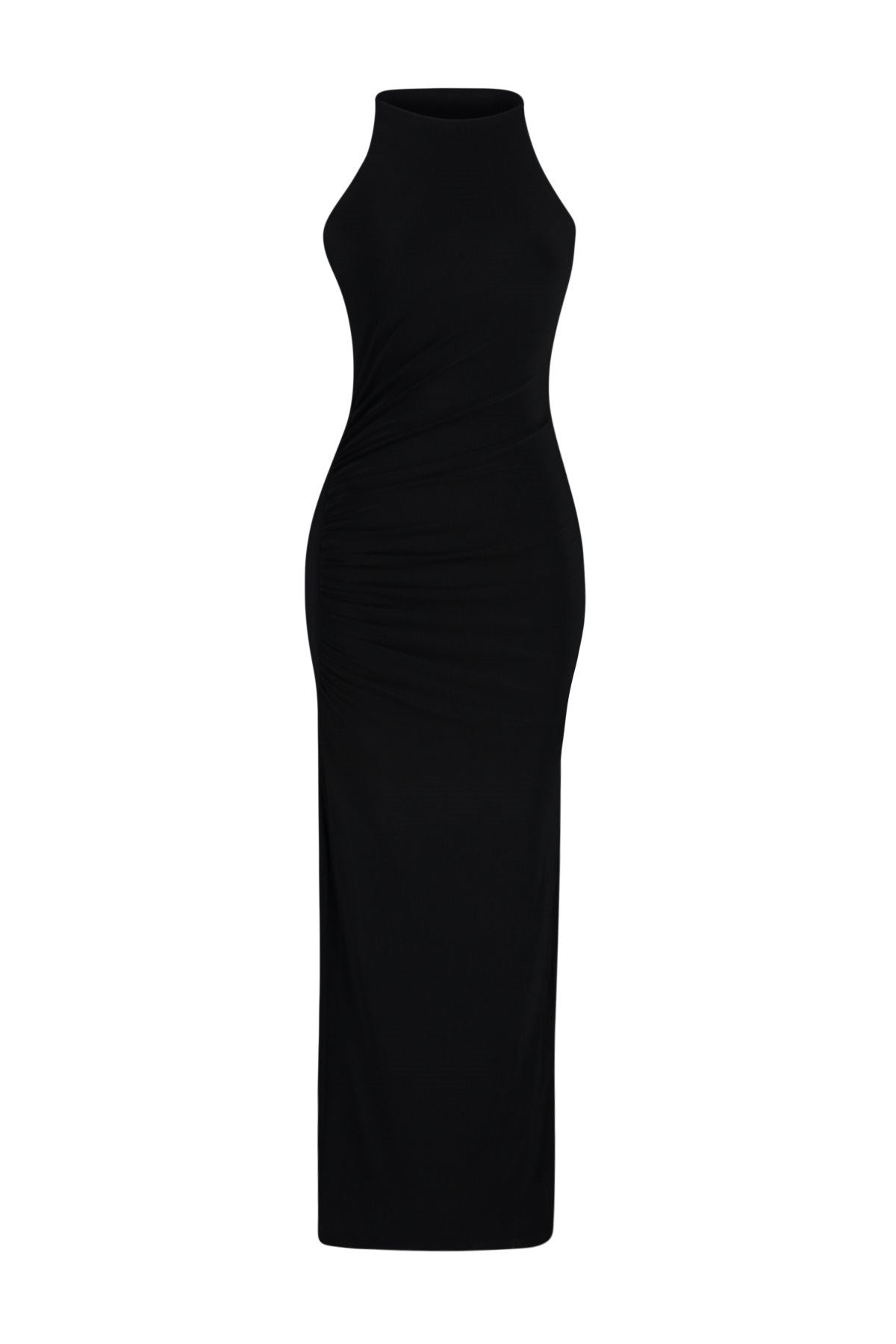 Black Limited Edition Halter Neckline Draped Body-fitting Flexible Maxi Pencil Dress Twoss24el00557