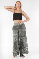 Italian Black And White Zebra Pattern Elastic Waist Linen. Woven Pants M10060000pn98340