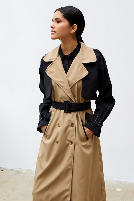 Double Color Apolet Detail Trench Coat - Navy Ms00ant22634