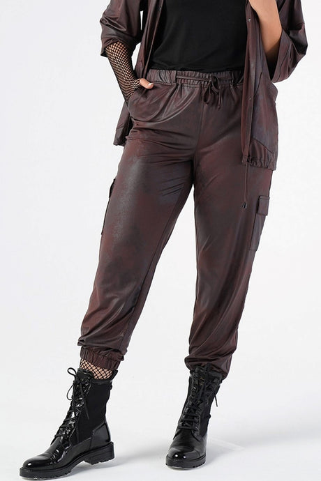 Plus Size Leather Pants With Rubber Detail Pockets 220450063