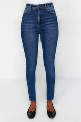 Navy Blue High Waist Skinny Jeans Twoaw24je00068