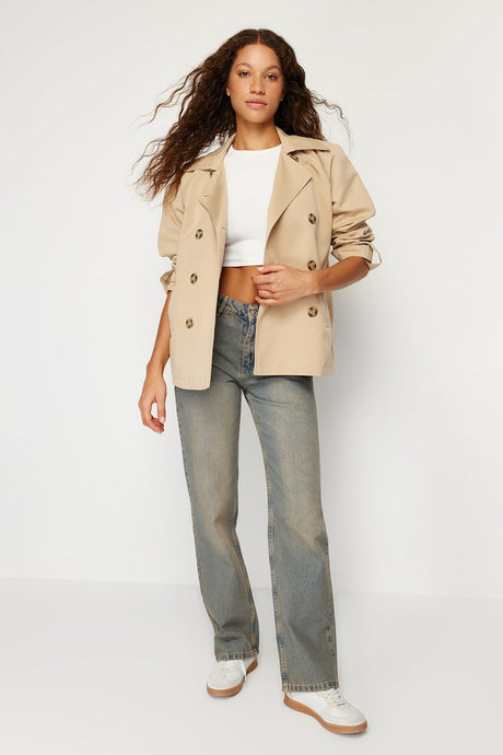 Beige Oversize Wide Cut Trench Coat Twoss24tr00006