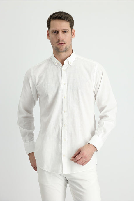 Long Sleeve Regular Fit Linen Look Sports Cotton Shirt 496527